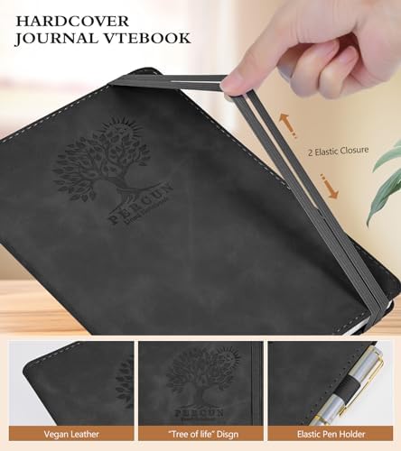 PERCUN Lined Journal Notebook 200 Pages Hardcover Leather Journal 5.9"x8.5" | A5 writing journal for women, men, business, travel, school, college ruled pages, daily diary