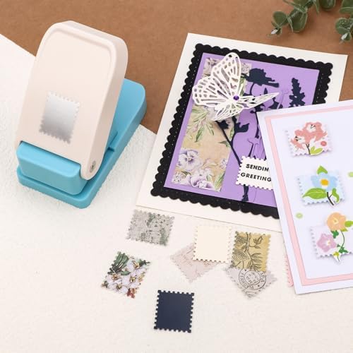 2 Pcs Stamp Punch, 1 Inch Square Hole Punch & 1 Inch Square Postage Stamps Punches, Stamps Shaped Paper Puncher, Stamp Cutter, Portable Lever Craft Punches for Paper Crafting DIY Scrapbooking