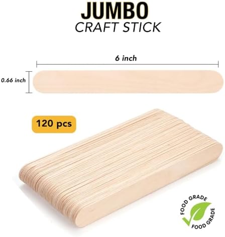 Apremont 120 Piece 6 Inches Large Jumbo Wooden Craft Sticks, Premium Natural Organic Wood, Waxing, Project, Tongue Depressor, Popsicle, Ice Cream Stick,Woodcraft, Paint Stirrer and Art