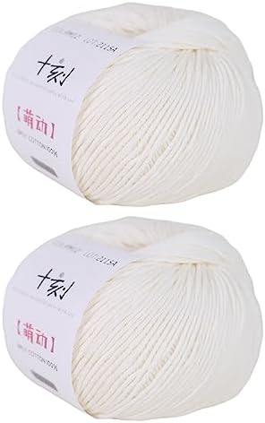 Fine Weight Knitted and Crocheted Cotton Yarn, 100% Long Staple Cotton Yarn, Baby Sports, 2 Packages of 100g/3.52oz (Per Skein 50g/162yards)-Jade White