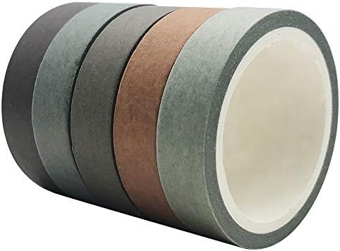 EnYan Solid Color Washi Tapes Set, 5 Rolls Basic Collection Decoration 10mm Wide Japanese Masking Decorative Tapes for Bullet Journal Planners DIY Crafts Arts Scrapbooking Adhesive