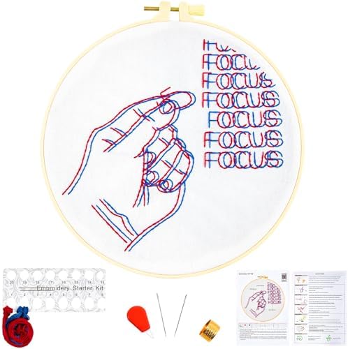 Crafmanoe Easy Hand Embroidery Kits for Beginners Adults, Focus Embroidery Starter Kits, Counted Cross Stitch Kits for Beginners Craft Kits for Adults Women, Embroidery Hoops, Thread & Video Tutorial