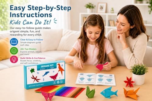 Origami Paper Kit 200 Sheets 6x6 Inch Colored Craft Paper with Guide | Double Sided,Step-by-Step Guide,Multi Colors,No Fading Paper,Clean Crisp Folds,Perfect for Beginner,Kids,School,Craft Gift