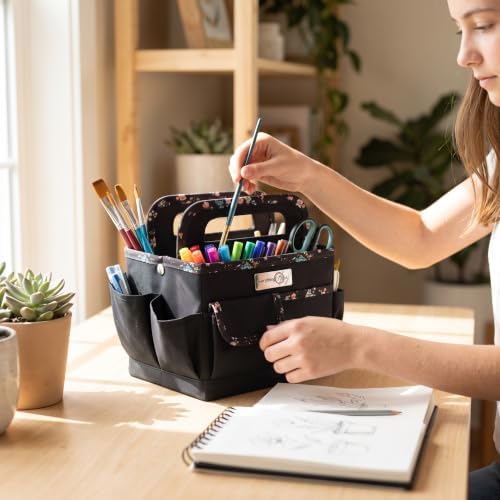 Everything Mary Craft Caddy, Black & Floral - Art Storage for Supplies & Crafts - Supply Organizers Tote for School Classroom, Office, and Home - Organization for Makeup & Nurses