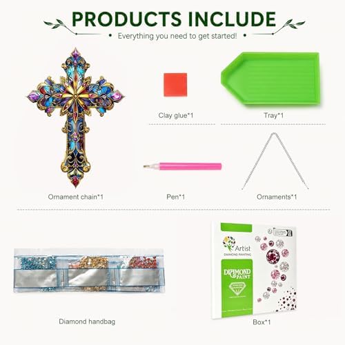 HMZephitiquc Cross Hanging Diamond Art Kits for Adults, Special Shaped Crystal Christian Diamond Painting Suncatchers, 5D Gem Art, Sun Catchers DIY Craft Kits for Gift Home Decor
