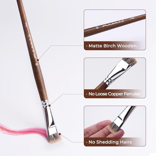 Fuumuui Professional Paint Brush Set, 4Pcs Natural Badger Hair with Flat Shape Blending Mop Oil Paint Brushes for Acrylic Painting Oil and Gouache