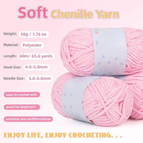 Aeelike Crochet Blanket Kit for Beginners, Easy Soft Crochet Kit, Pink