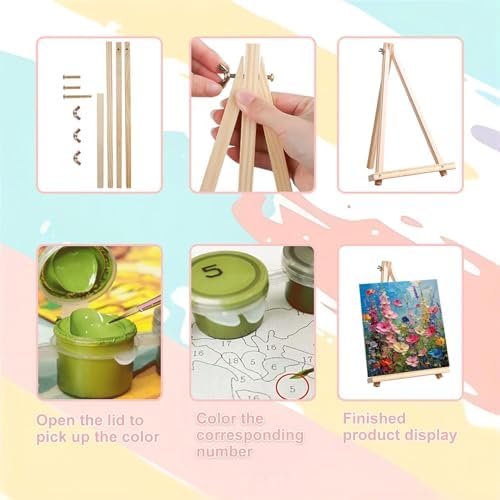 Flower Paint by Numbers for Adults with Framed Canvas - with Wooden Easel