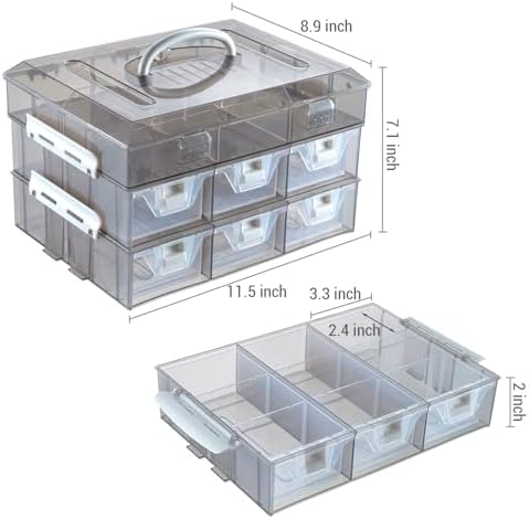 MyGift Smoke Gray Craft Storage Organizer Case, 24 Compartments & 6 Drawers