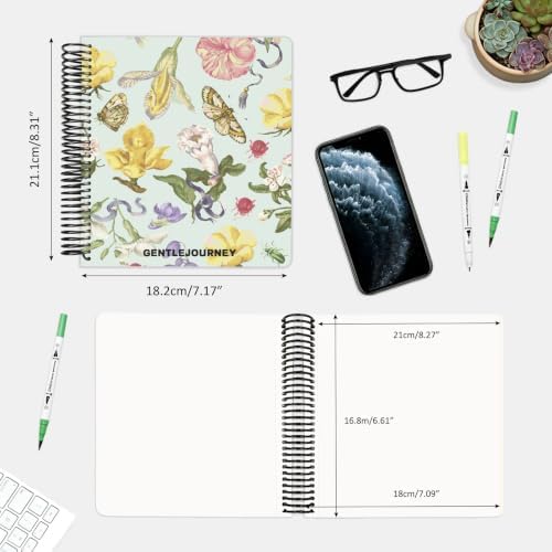 Hardcover Sketchbook,7.2"x8.3"Spiral Bound Drawing Pad,Floral Moth