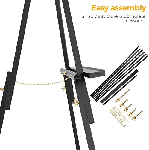 VISWIN 63" Black Easel Stand for Wedding Signs, Adjustable Wooden Display Easel with Holder, Tripod Floor Easel for Welcome Board, Poster, Picture, Photos, Paintings
