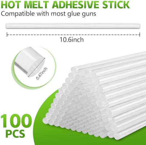 KISEER 100 Pack Clear 0.43 x 11 Inch Full Size Hot Glue Sticks Universal Fit Glue Gun for Bond Wood Plastic Fabric Foam DIY Craft Projects Home Decorations and Sealing