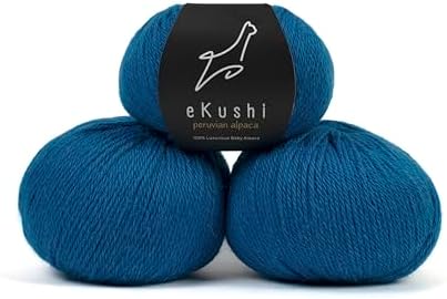 100% Baby Alpaca Yarn for Knitting & Crocheting - Set of 3 Skeins of Premium Yarn DK - Lightweight, Hypoallergenic & Thermal Peru Made - Ideal for Delicate Projects (BL002 - Deep Ocean Blue)