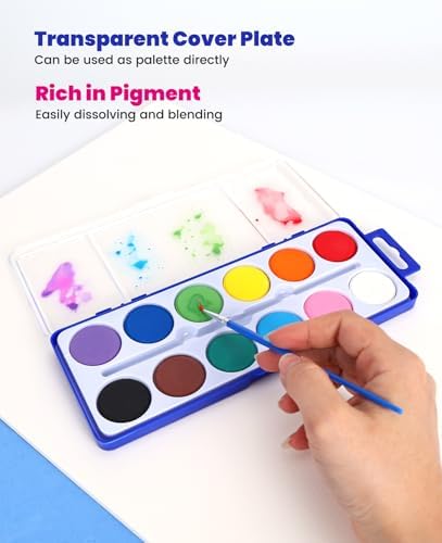30 Pack Watercolor Paint Set, 12 Colors Watercolor Paint Set Bulk with Paint Brushes, Washable Paint, Art Supplies for Classroom, Parties