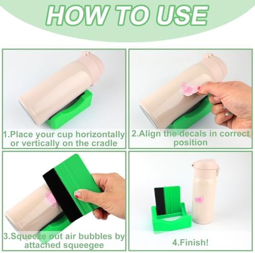 Silicone Cup Cradle for Tumblers,Tumbler Holder for Crafts with Built-in Slot and Felt Edge Squeegee,Small Cup Cradle Use to Apply Vinyl Decals,Anti-Skidding Tumbler Stand Cup Holder(Green)