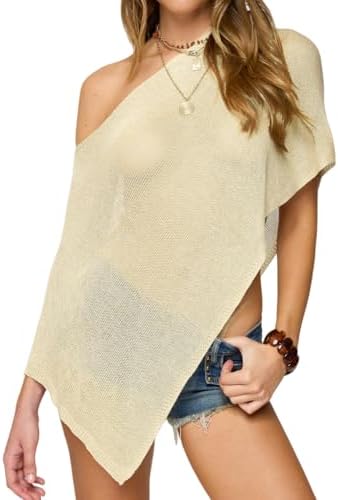 Women Sheer Poncho Shawl Top Lightweight Knit Pullover Beach Cover Up Tops