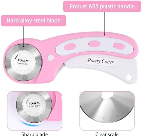 45mm Rotary Cutter for Fabric with 5 Extra Blades, Roller, with Safety Lock