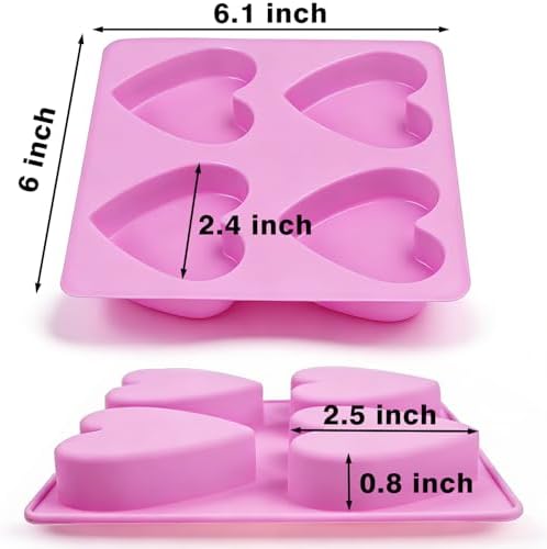 Silicone Heart Molds, 4 PCS Heart Shaped Soap Molds Love Chocolate Molds Silicone Molds for Soap Making Candy Cake Candle Wedding Valentine's Gift