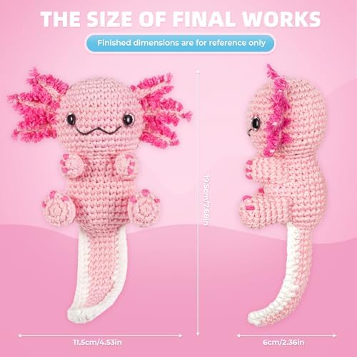 MOREJMTT Crochet Kit for Beginners, Learn to Crochet, Include Easy Knitting Soft Yarn, Step-by-Step Video Tutorial, Hook, Holiday Birthday Gift for Adults (Happy Axolotl)