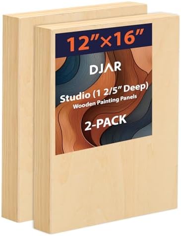 DJAR Wood Canvas Panels for Painting, 2 Pack of 12 x16’’ Wooden Canvas Panels for Paint Pouring, Art Crafts, Acrylic and Oil Painting