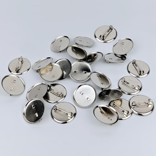 50 Pack Brooch Pins, 1 Inch Disk Pin, Blank Pins with Flat Trays for Crafts DIY Jewelry Making (Silver)