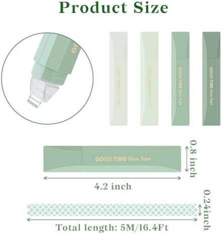 Temiary 4 Pack Double Sided Tape Pen, 16.4 Ft x 0.24 Inch Scrapbook Tape Roller for Crafts, Aesthetic Adhesive Glue Tape Pens for Scrapbooking School Office Journaling Supplies (Green)