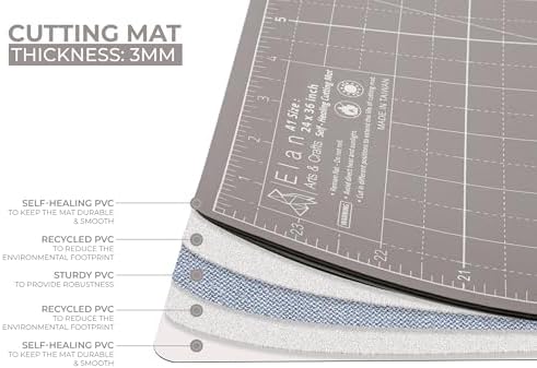 Elan Cutting Mat A3 Black & Taupe, Self Healing Cutting Mat 12x18 Inch, 5-Ply Craft Board Black, Hobby Board for Crafts 12x18 Inch