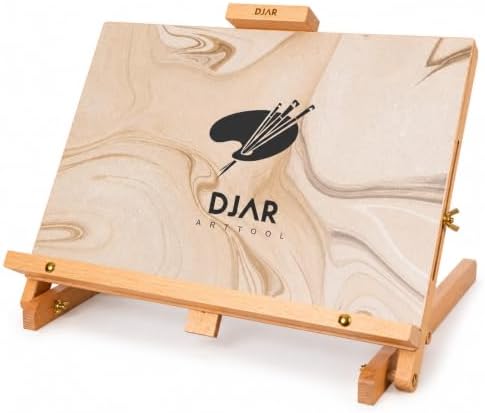 DJAR Tabletop Easel Stand for Painting, Solid Beech Wood, Natural | Adjustable Drawing Sketching Board for Adults, Hold Canvas up to 23", Portable Desktop Art Stand for Students and Beginners
