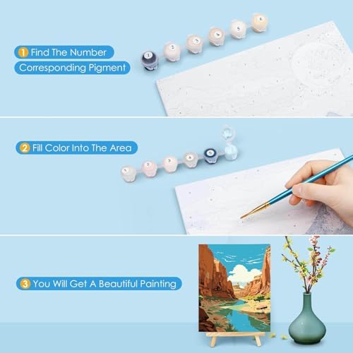 HOIYLDS 3 Pack Paint by Number for Adults Framed Canvas, National Park DIY Arts and Crafts for Adults Beginner with Wooden Easel, Paint Brushes, Acrylic Paint Set for Home Wall Decor, 9 * 12 Inch
