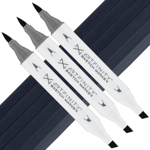 Artfinity Sketch Markers - Set of 3 - Cool Gray 9 CG9, Vibrant, Professional, Dye-Based Alcohol Markers for Artists, Drawing, Travel, & More
