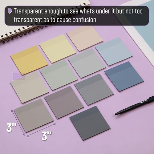 Mr. Pen- Transparent Sticky Notes, 3" x 3", 12 Pads, 600 Sheets | See Through Self-Adhesive Notes for Bible Journaling and Studying, Water-Resistant, Easy to Peel, Clean Removal