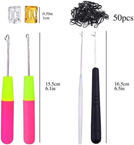 Crochet Hooks for Hair Set Latch Hook Crochet Needles Adjustable Loop Rings