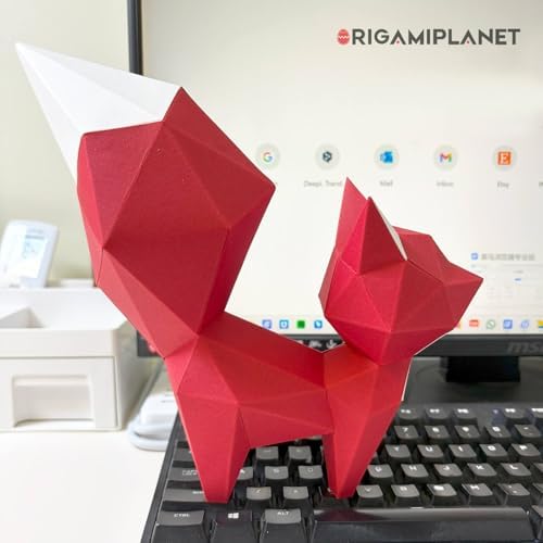 Red Fox 3D Origami Paper Craft Kit, Creative Handmade Paper Art for Home Decor, Unique DIY Animal Models Papercraft Set Present for Lady/Wife/Woman