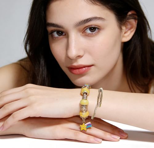 Exway 20 Pcs Elastic charm Bracelet chain Stainless Steel Cable Wire Twisted Cuff Bangle Bracelet Gold And Sliver charm Bracelets Kit for Crafts DIY Women Jewelry Making