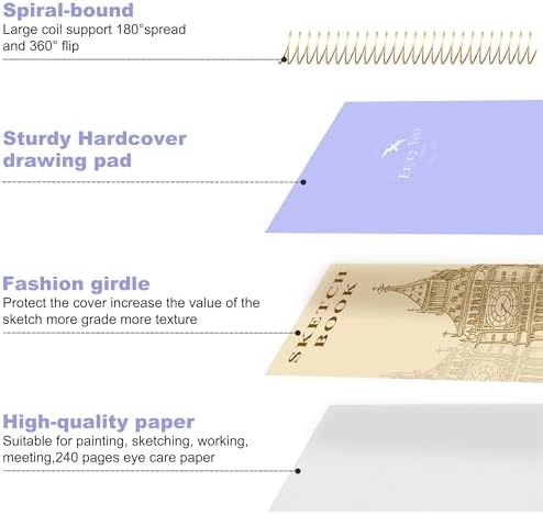 FLYING EAGLE Hardcover Sketchbook for Drawing 8.5 x 11 Spiral Sketch Book for Adults Women Kids with 100gsm 68lb 120 Sheets Premium Paper Sketch Pad for Drawing Books Notebook Art Supplies, Purple | 120 Sheets, 100gsm 68lb, Purple Large Spiral Bound Sk...