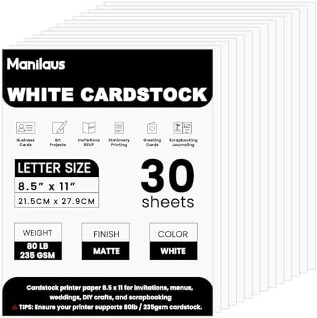 White Cardstock 8.5 x 11, Heavy 80 lb Card Stock Paper, 30 Sheets.