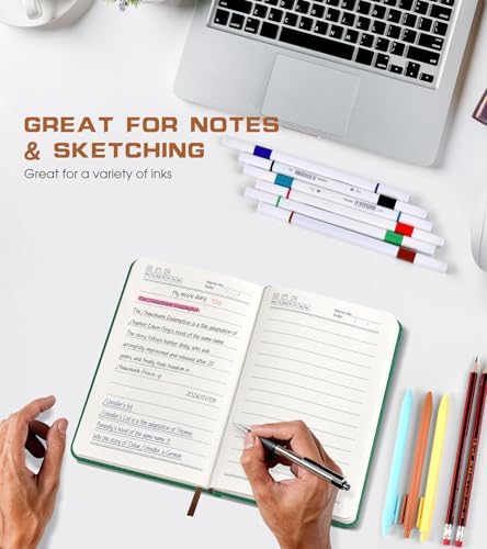 Biuwory A6 Leather Pocket Notebook, 140 Lined Pages Hardcover Small Journal | 3.7"×5.7" Vintage Leather Journal for Women Men Writing, College Ruled Mini Notepad for Notetaking, Travel, Work, School