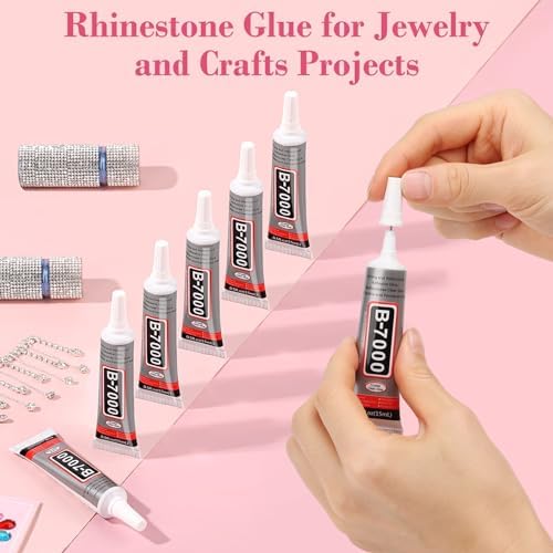 cridoz B7000 Jewelry Glue for Rhinestones,10Pack Flexible Super Glue Gel with Precision Tip Multi Function Clear Gem Glue Fabric Adhesive for Cloth Metal Stone Bead Jewelry Making Wood Glass