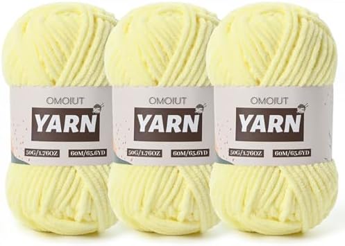 3 Packs Plush Chenille Chunky Crochet Amigurumi Yarn - Baby Yarn for Crocheting Soft - Fluffy Velvet Yarns Knitting for Blankets Crafts 150g / 196.8yds (3 Lemon Yellow)