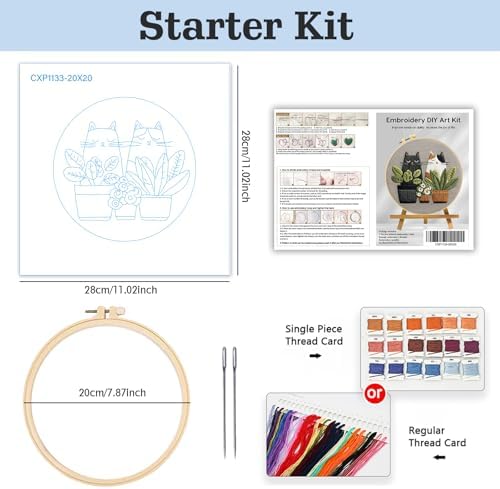 Cute Cat, Plants Patterns Embroidery Kits for Beginners,Adults Starter Cross Stitch Kit with Funny Animal Pattern,DIY Needlepoint Everything is Fine,Step by Step Instructions and Video Tutorial