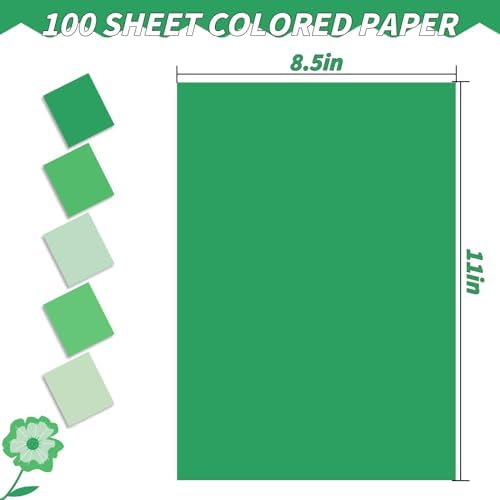 100 Sheets 8.5" x 11" Green Colored Cardstock, 5 Colors