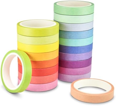 Colorful Washi Tape Set, 20 Rolls Decorative Washi Tape for Scrapbooking Planner Bullet Journal Crafts DIY Art Supplies Gift Wrapping (7.5mm*5M)