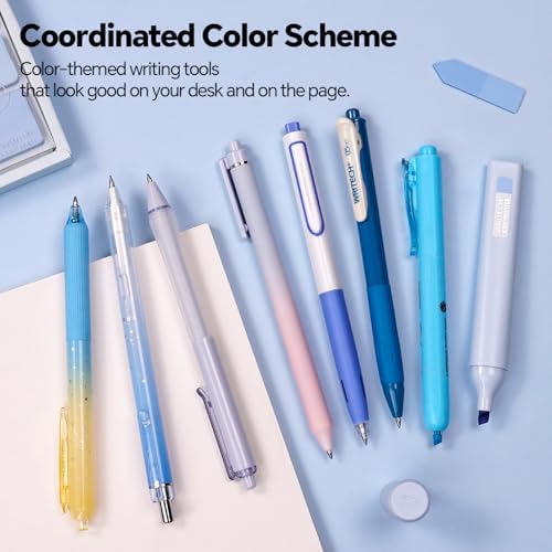 WRITECH Gel Pens Journaling Highlighters: Blue Pastel All-in-One Set 8ct