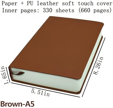 jooact Thick Sketchbook 660 Pages Notebook Soft Faux Leather Cover Journal 80GSM Paper Notepad Drawing Book Memo Writing Sketch Pad Diary Notebook