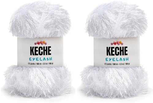Eyelash Fun Fur Yarn - Premium Soft Crochet Yarn DIY Hand Knitting 100% Polyester 175 Yds 3.53 Oz (Pack of 2) - Optic White