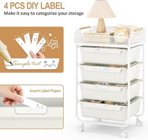 SYKIARIOL 4-Drawer Rolling Storage Cart with Mesh Top,White