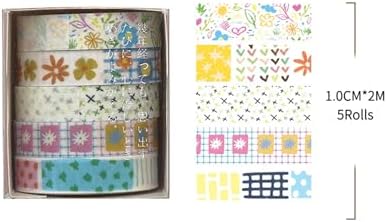 Cute Pattern Washi Tape Set 5 Rolls Glitter Cover Decorative Wide Kawaii Masking Tapes for Arts, DIY Crafts, Journals, Planners, Scrapbook, Wrapping (7 Floral Garden)