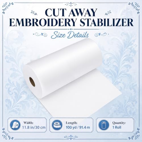 Peryiter 1 Roll 8" x 100 yd Cut Away Embroidery Stabilizer 25μM Backing Stabilizer for Embroidery Lightweight Sewing Stabilizers for Hand Sewing Machine