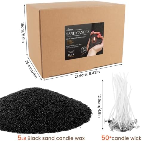 Black Sand Candle Wax Kit - 5LB Pearled Candle Sand with 50 Candle Wicks