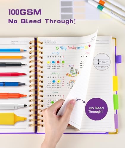 Hardcover Spiral Notebook journal with Removable Dividers Tabs, 300 Pages Leather 5 Subject Notebook College Ruled, 8"x10" Large B7 Notebooks for Work School Note taking, Lined Journal for Women,Navy